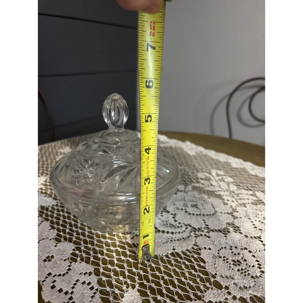 Vintage Clear Pressed Glass Starburst Candy Dish with Lid Round Trinket Jar